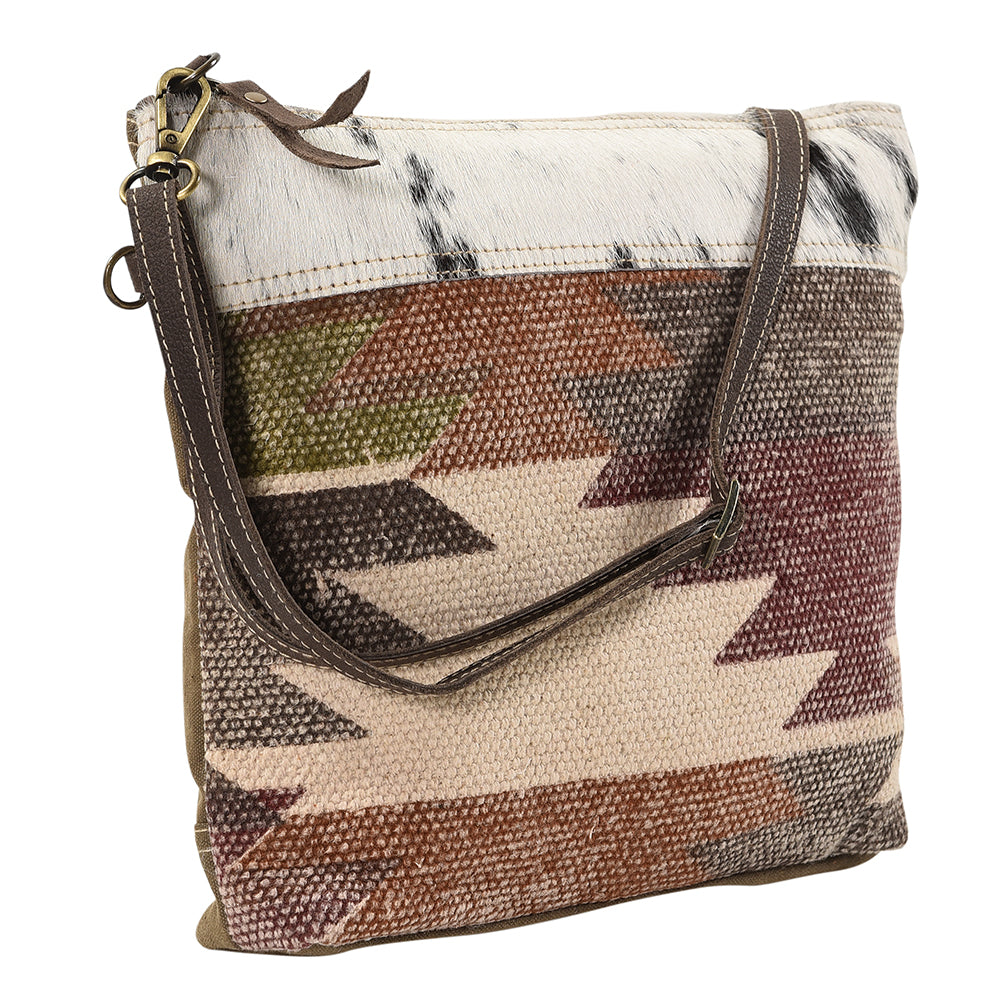 Real Cowhide Leather and Upcycled Canvas Crossbody Bag - LB134