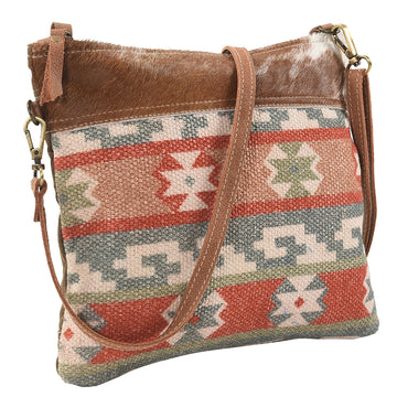 Real Cowhide Leather and Upcycled Canvas Crossbody Bag - LB137