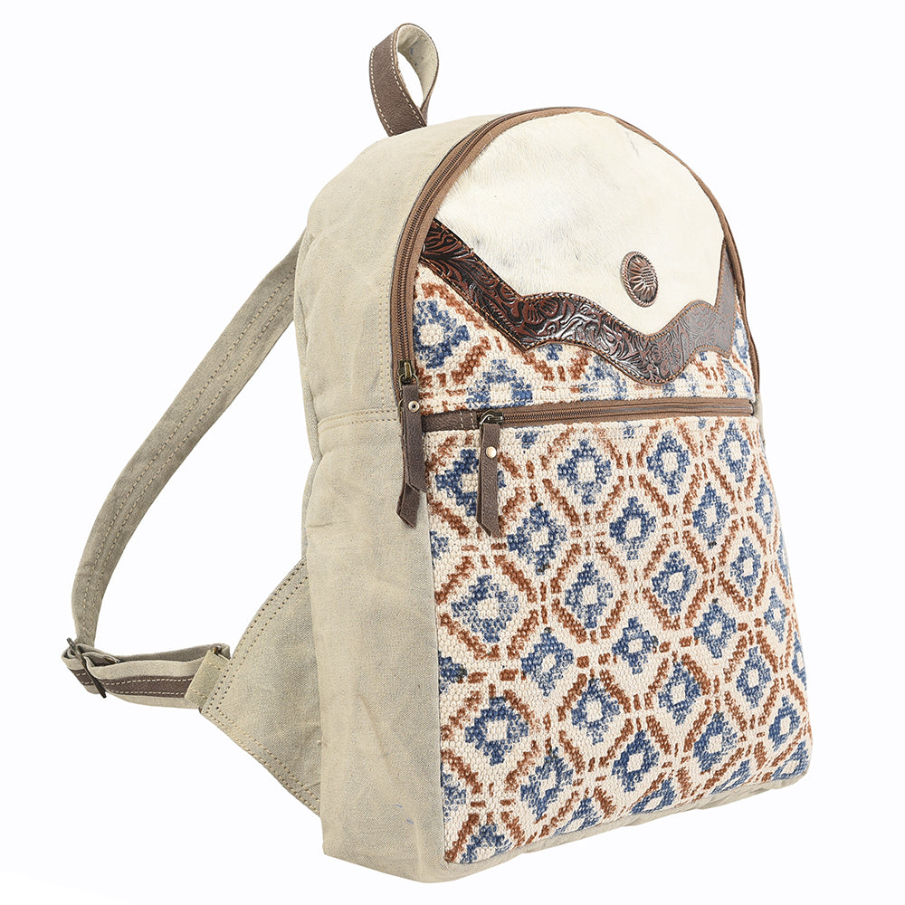 Real Cowhide Leather and Upcycled Canvas Backpack - LB138