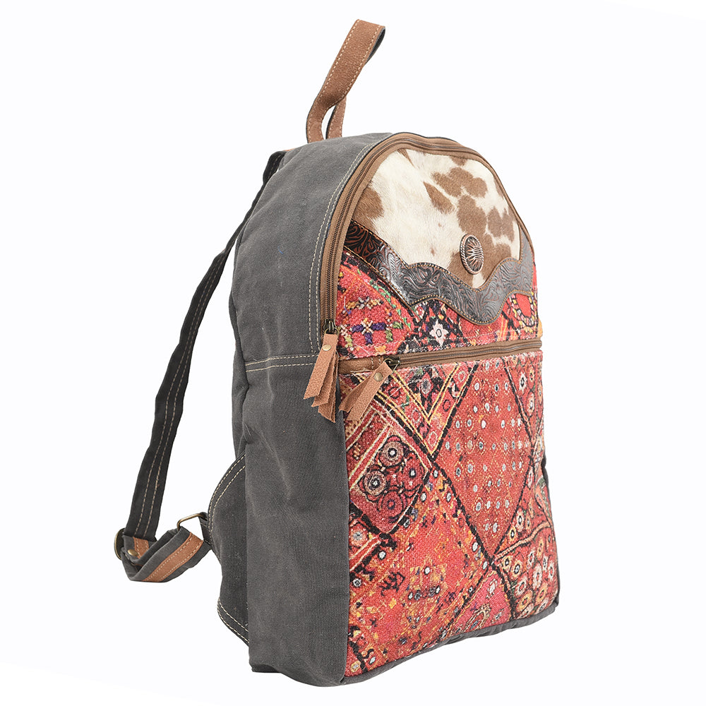 Real Cowhide Leather and Upcycled Canvas Backpack - LB139