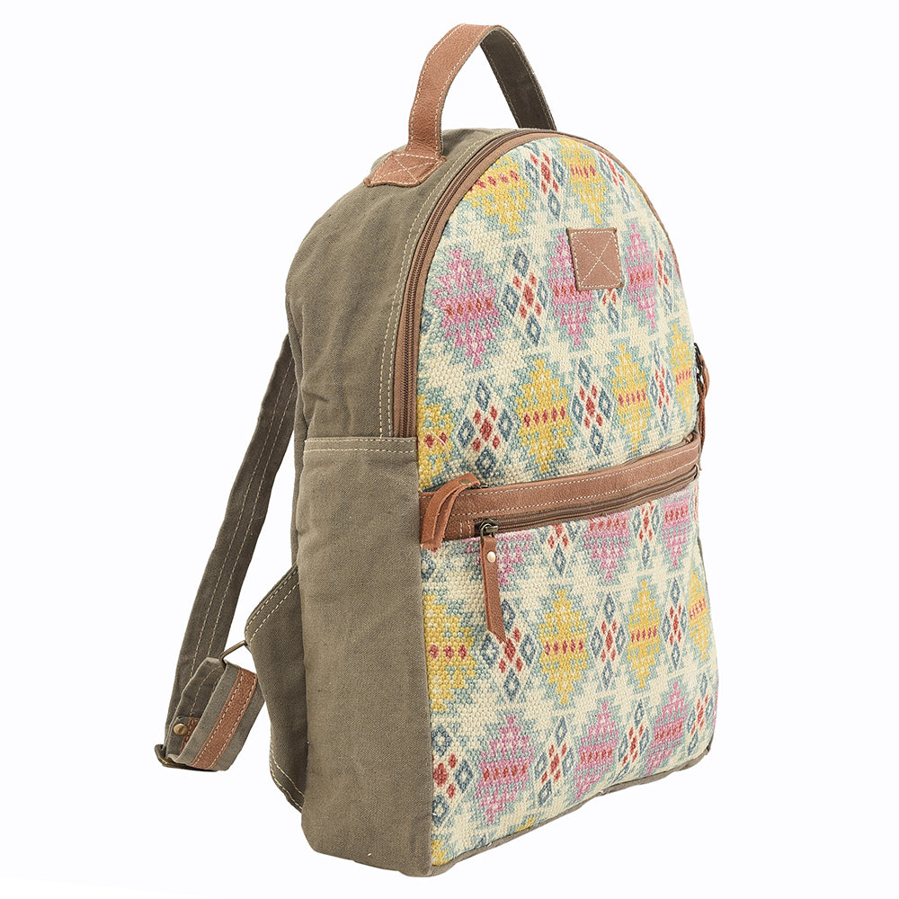 Leather and Upcycled Canvas Backpack - LB140