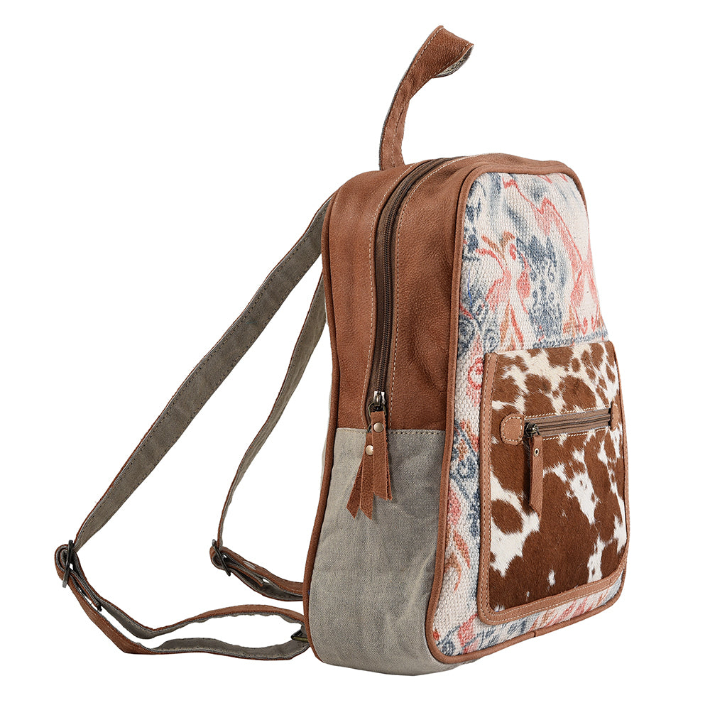 Real Cowhide Leather and Upcycled Canvas Backpack - LB142