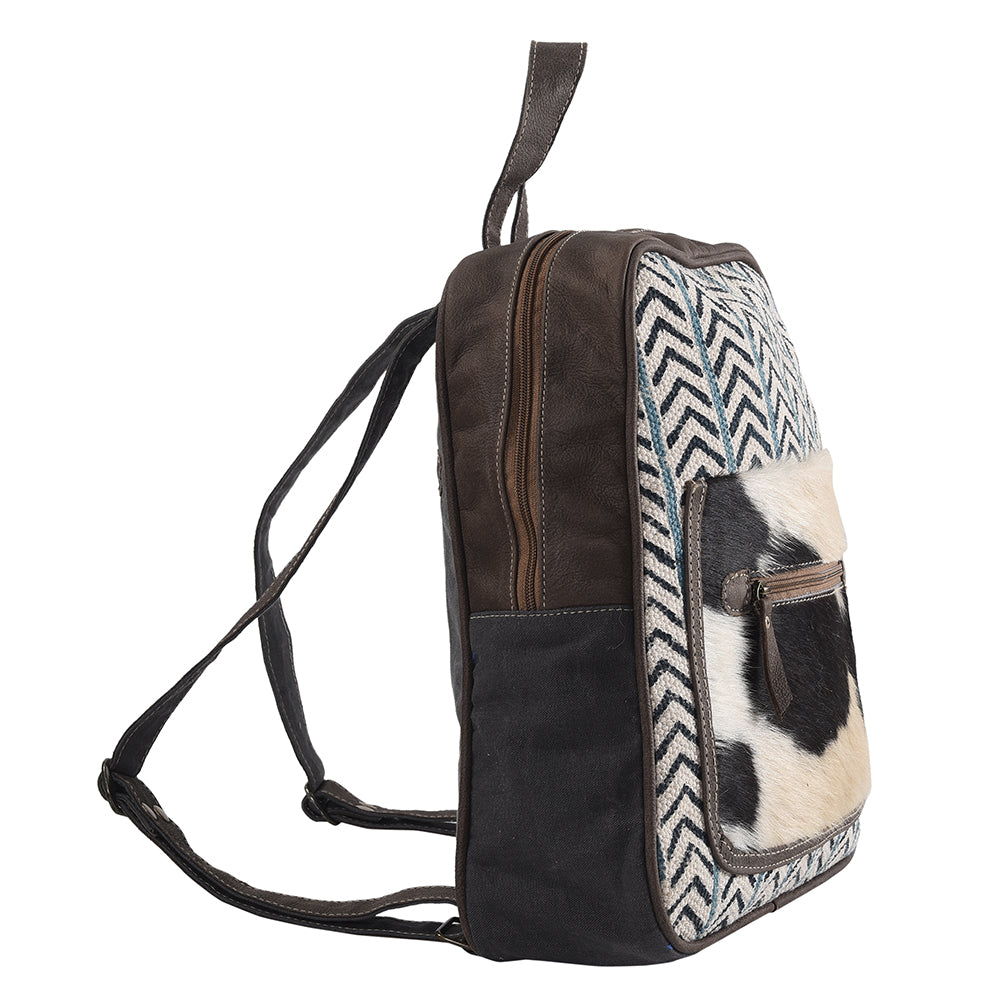 Real Cowhide Leather and Upcycled Canvas Backpack - LB143