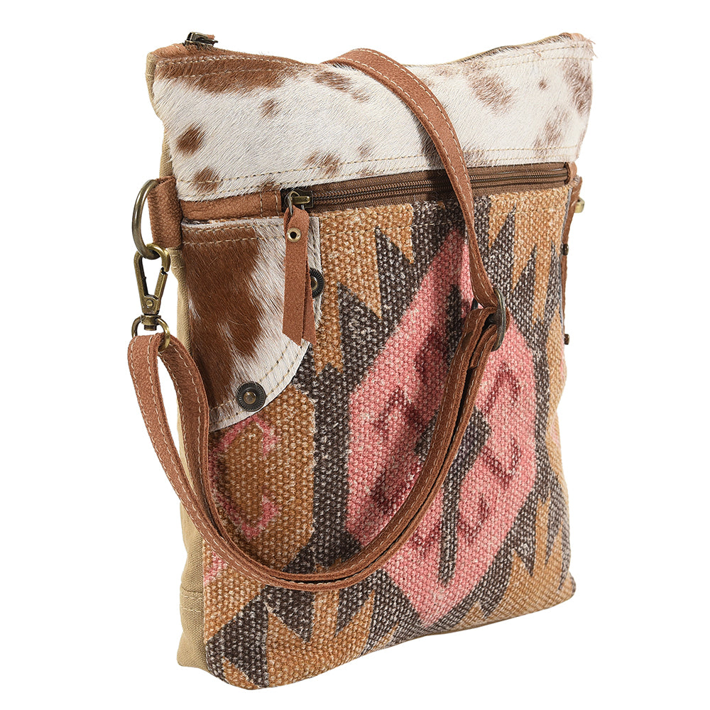 Real Cowhide Leather and Upcycled Canvas Crossbody Bag - LB146