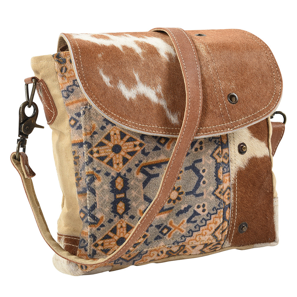 Real Cowhide Leather and Upcycled Canvas Messenger Bag - LB148