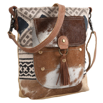 Real Cowhide Leather and Upcycled Canvas Messenger Bag - LB150