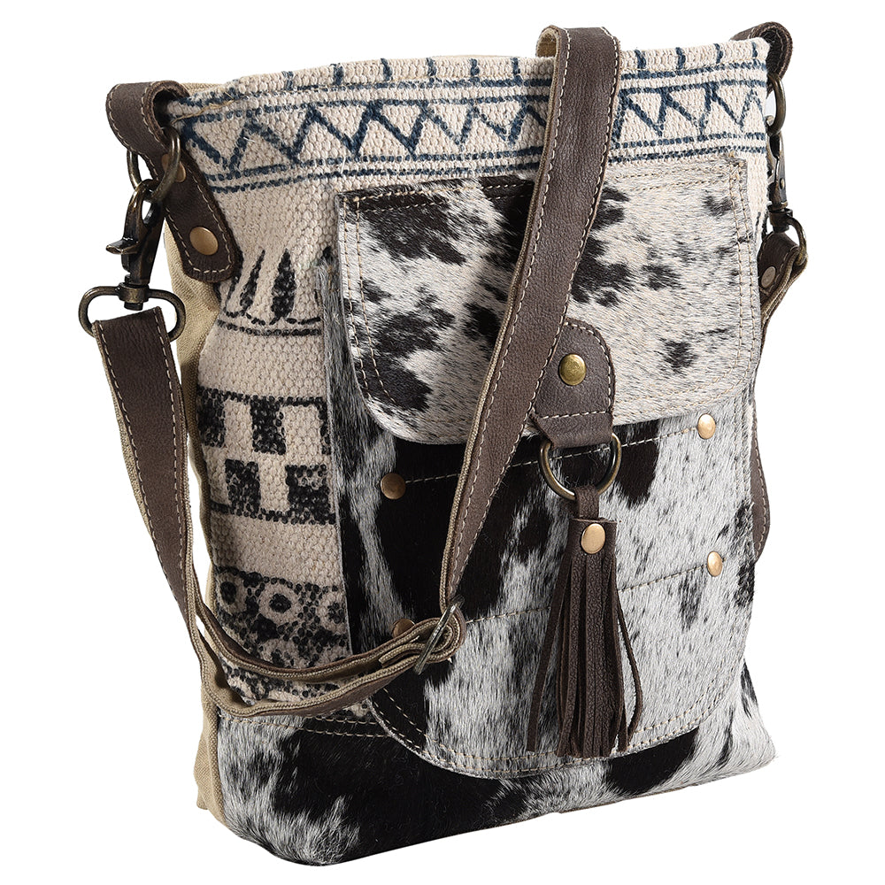 Real Cowhide Leather and Upcycled Canvas Messenger Bag - LB152