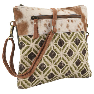 Real Cowhide Leather and Upcycled Canvas Crossbody Bag - LB153