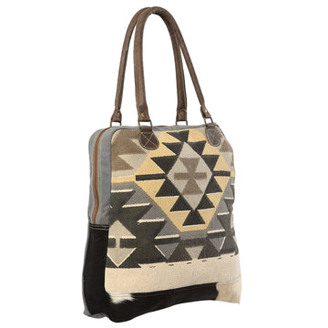 Real Cowhide Leather and Upcycled Canvas Tote Bag - LB157