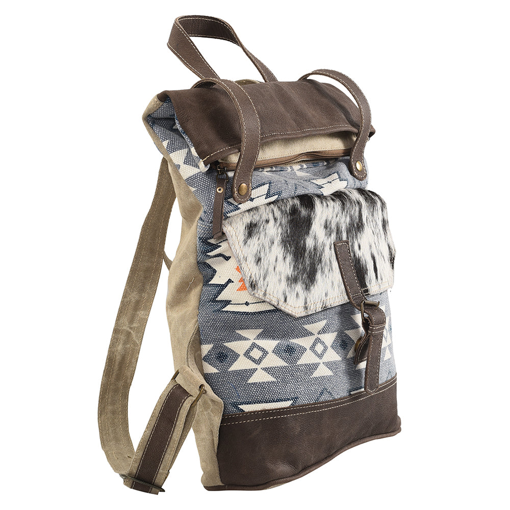 Real Cowhide Leather and Upcycled Canvas Backpack - LB165