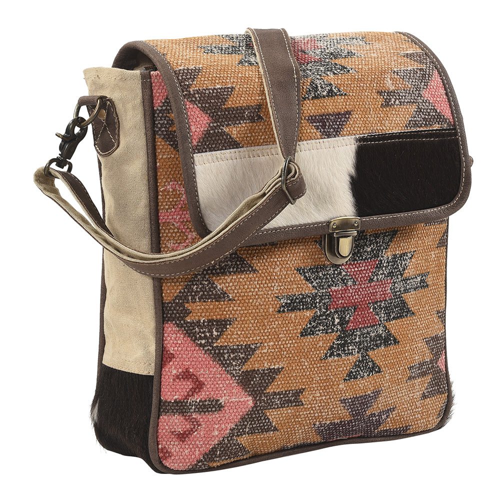 Real Cowhide Leather and Upcycled Canvas Messenger Bag - LB172