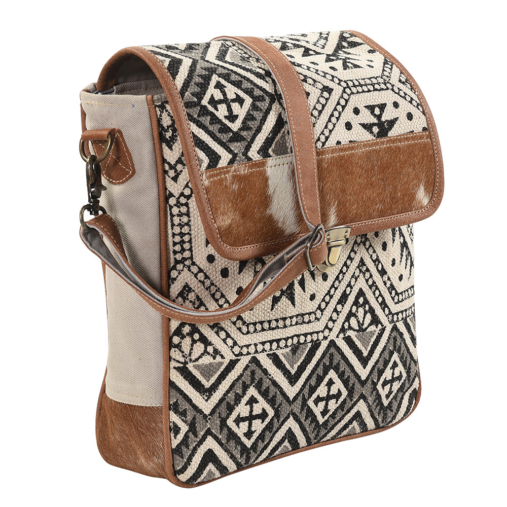 Real Cowhide Leather and Upcycled Canvas Messenger Bag - LB173