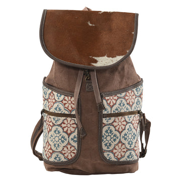 Real Cowhide Leather and Upcycled Canvas Backpack - LB177