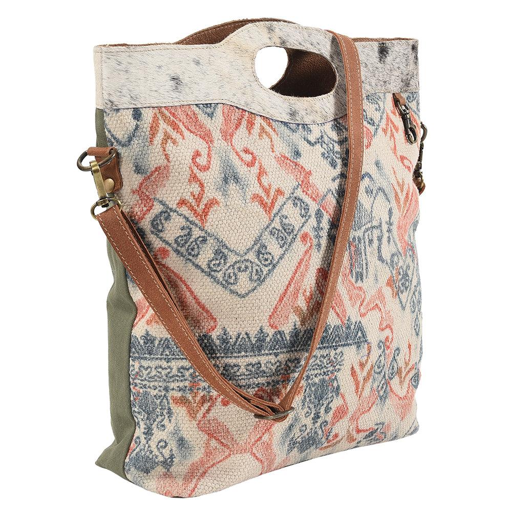 Real Cowhide Leather and Upcycled Canvas Crossbody Bag - LB182