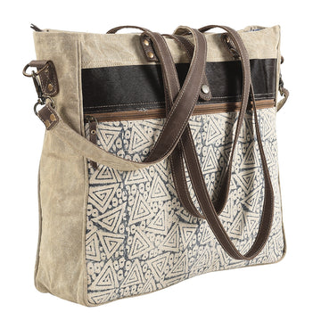Real Cowhide Leather and Upcycled Canvas Tote Bag - LB183