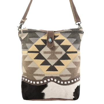 Real Cowhide Leather and Upcycled Canvas Crossbody Bag - LB187