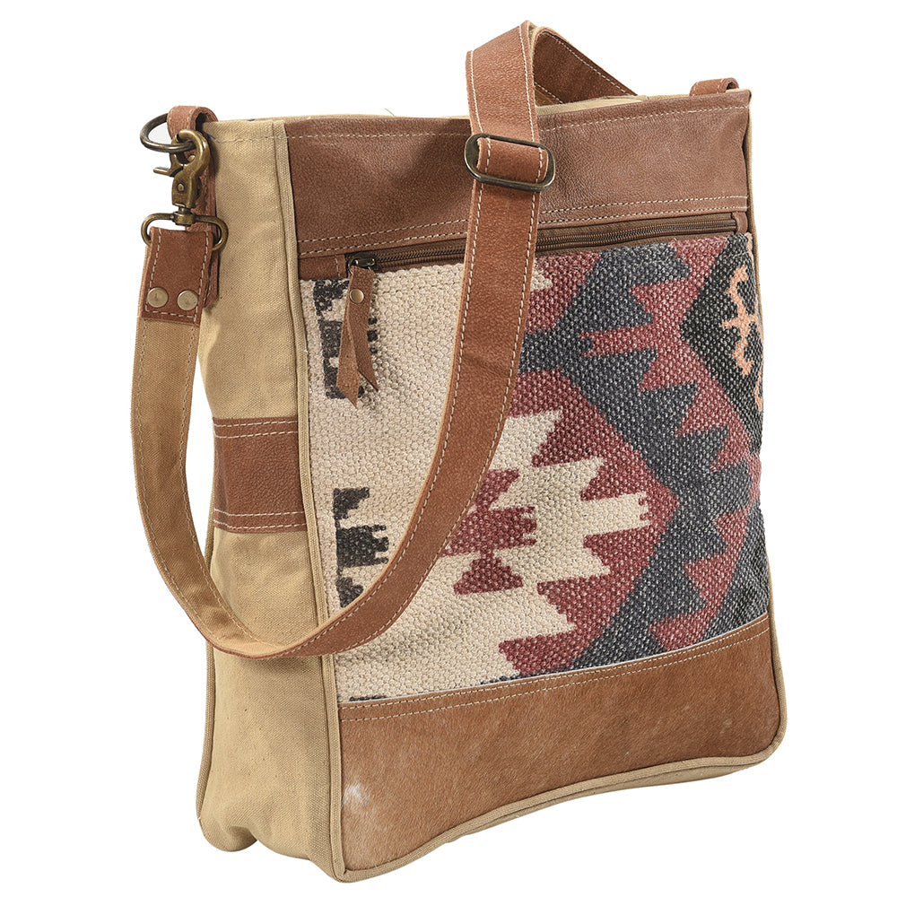 Real Cowhide Leather and Upcycled Canvas Messenger Bag - LB188