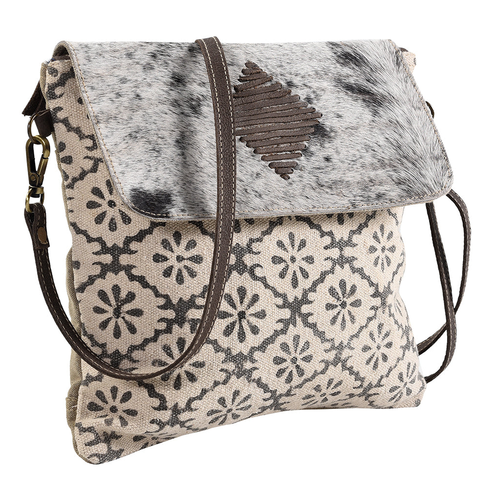 Real Cowhide Leather and Upcycled Canvas Crossbody Bag - LB192