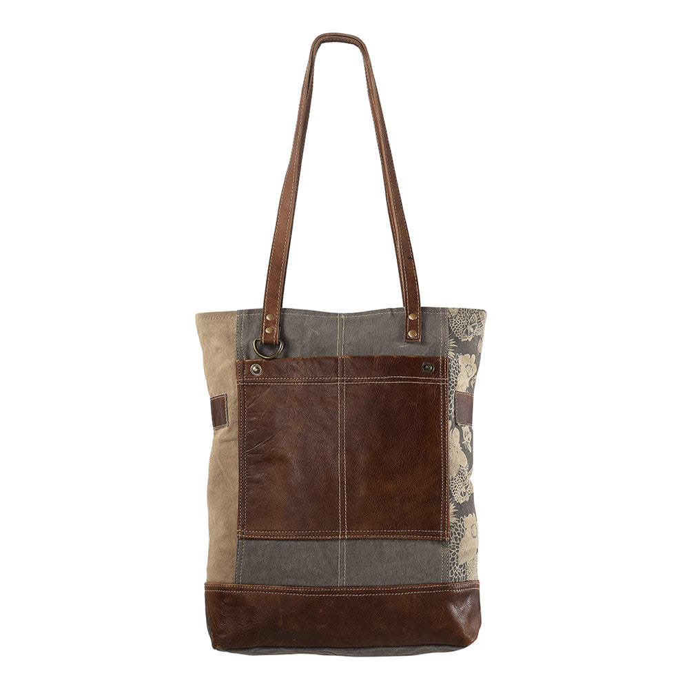 Leather and Upcycled Canvas Tote Bag - LB222
