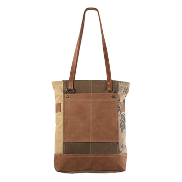 Leather and Upcycled Canvas Tote Bag - LB223