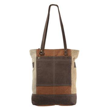 Leather and Upcycled Canvas Tote Bag - LB224