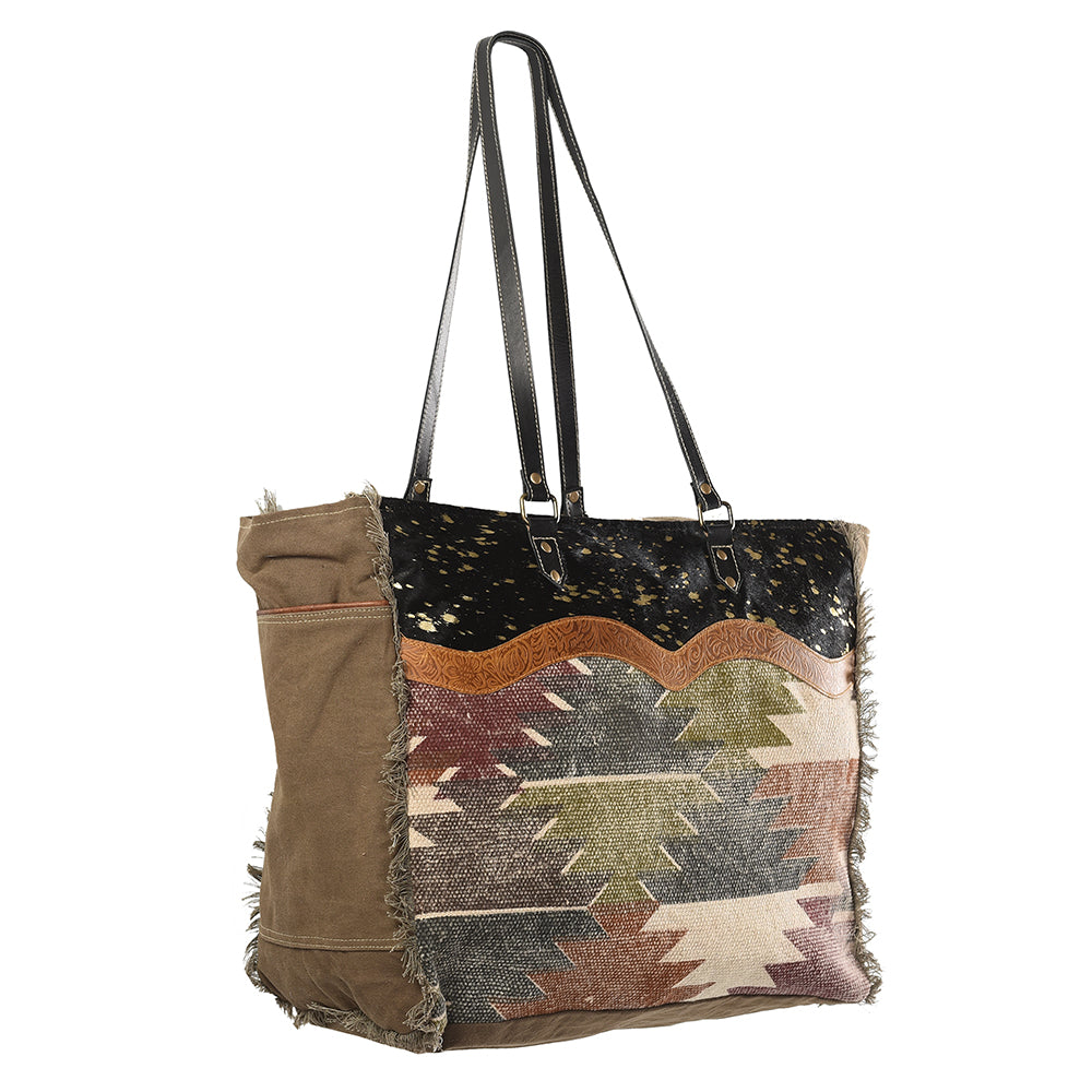 Real Cowhide Leather and Upcycled Canvas Large Tote Bag - LB233