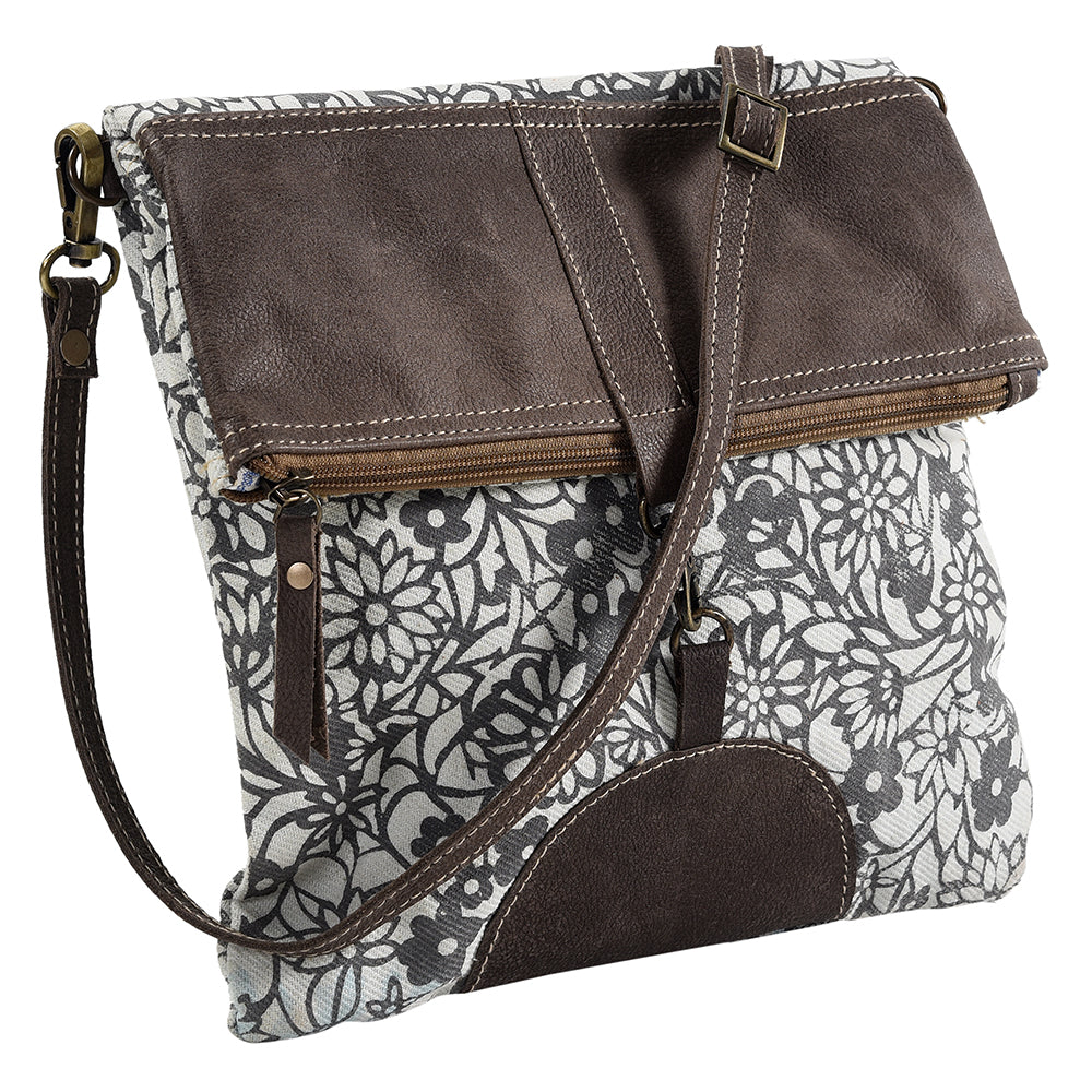 Leather and Upcycled Canvas Crossbody Bag - LB243
