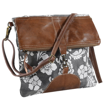 Leather and Upcycled Canvas Crossbody Bag - LB244