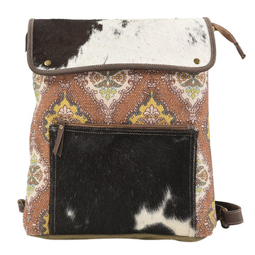 Real Cowhide Leather and Upcycled Canvas Backpack - LB245