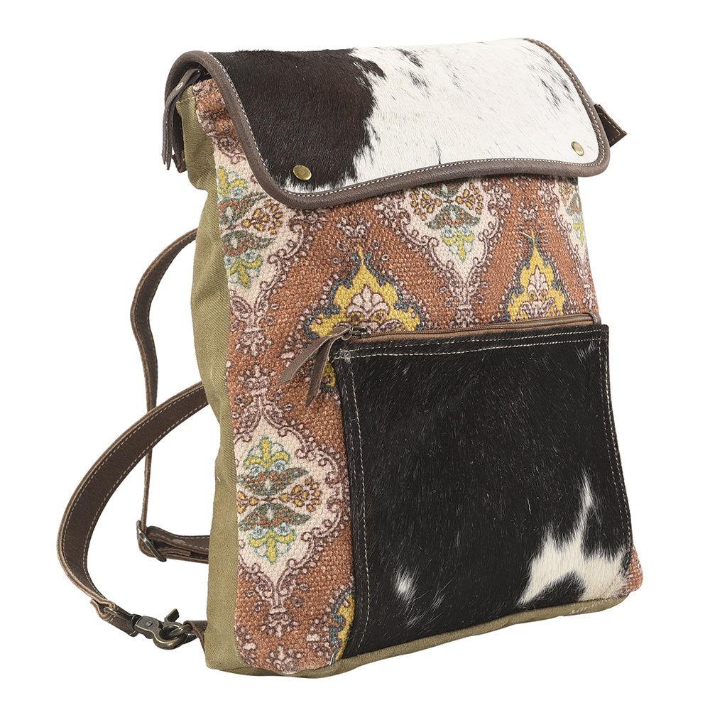 Real Cowhide Leather and Upcycled Canvas Backpack - LB245