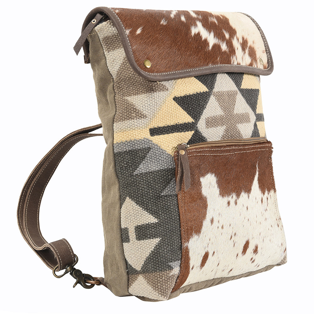 Real Cowhide Leather and Upcycled Canvas Backpack - LB246