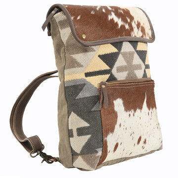 Real Cowhide Leather and Upcycled Canvas Backpack - LB246