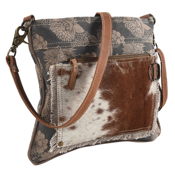 Real Cowhide Leather and Upcycled Canvas Crossbody Bag - LB262