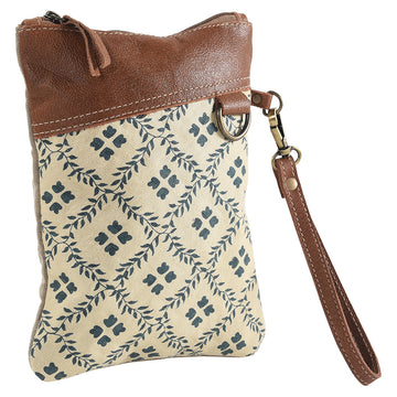Leather and Upcycled Canvas Wristlet - LB273