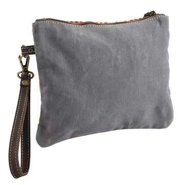 Leather and Upcycled Canvas Wristlet - LB274