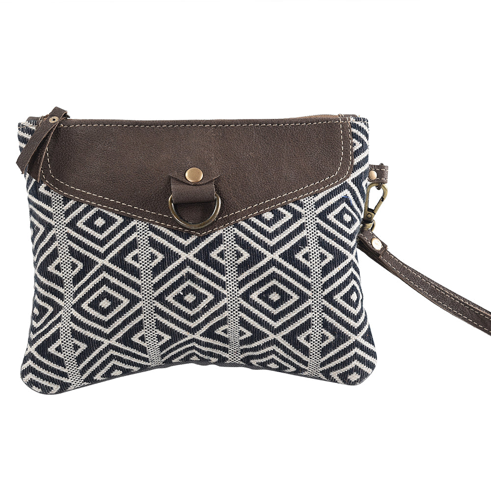 Leather and Upcycled Canvas Wristlet - LB275