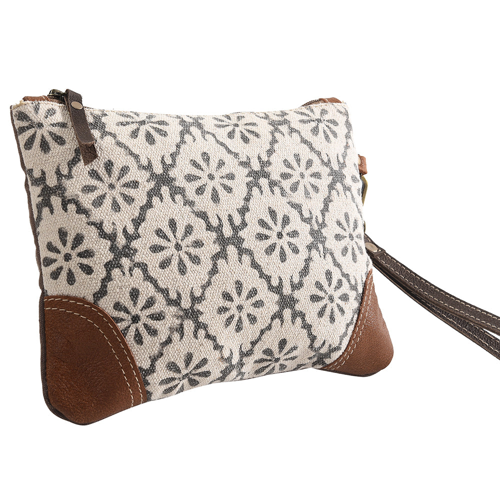 Leather and Upcycled Canvas Wristlet - LB276