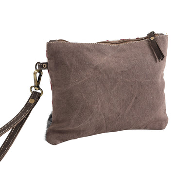 Real Cowhide Leather and Upcycled Canvas Wristlet - LB277