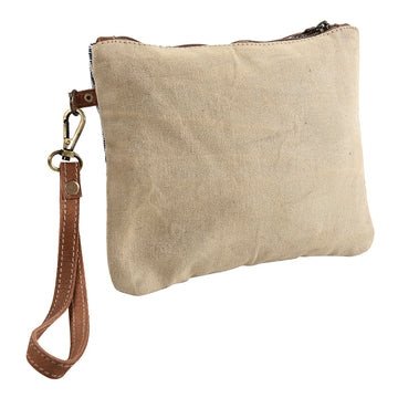 Leather and Upcycled Canvas Wristlet - LB279