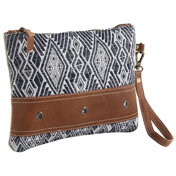Leather and Upcycled Canvas Wristlet - LB279