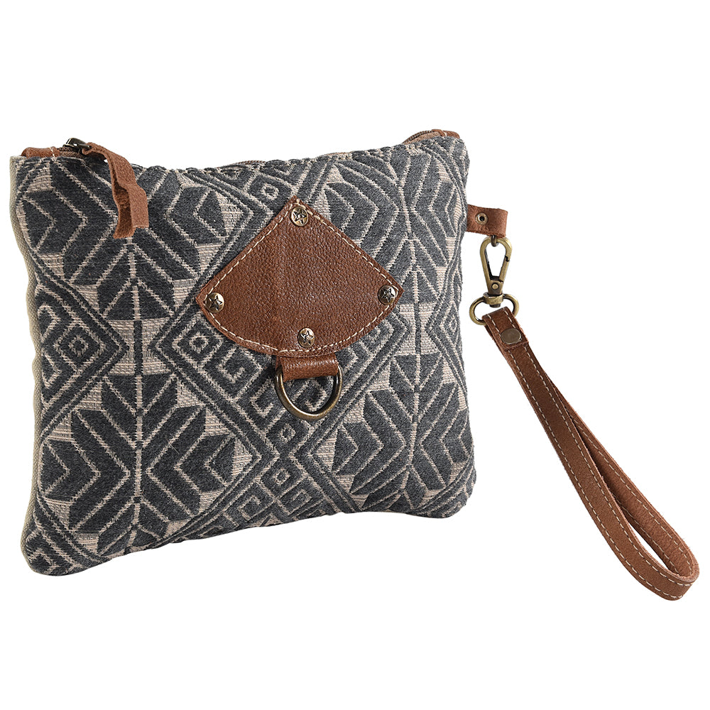 Leather and Upcycled Canvas Wristlet - LB280