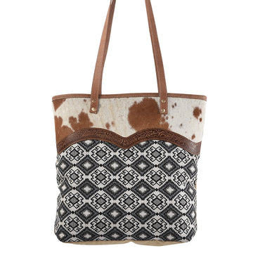 Real Cowhide Leather and Upcycled Canvas Tote Bag - LB281