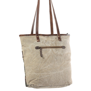 Acid Wash Real Cowhide Leather and Upcycled Canvas Tote Bag - LB283