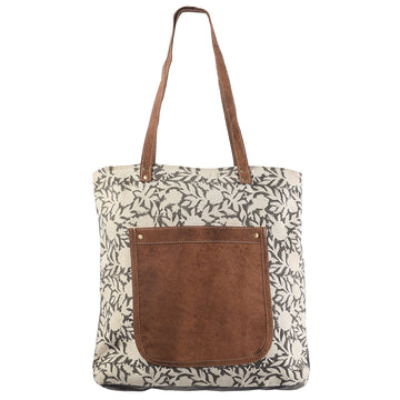Leather and Upcycled Canvas Tote Bag - LB305