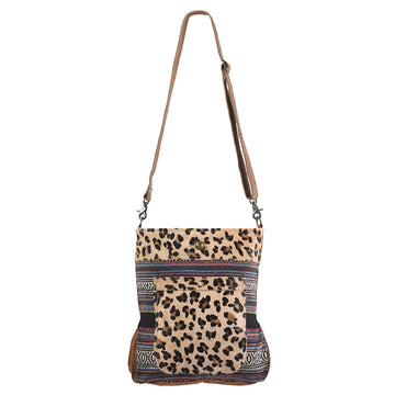 Cheetah Print Real Cowhide Leather and Upcycled Canvas Messenger Bag - LB321