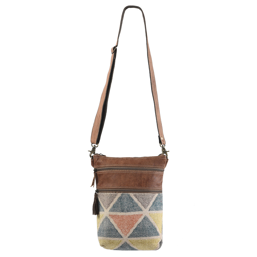 Real Cowhide Leather and Upcycled Canvas Crossbody Bag - LB320