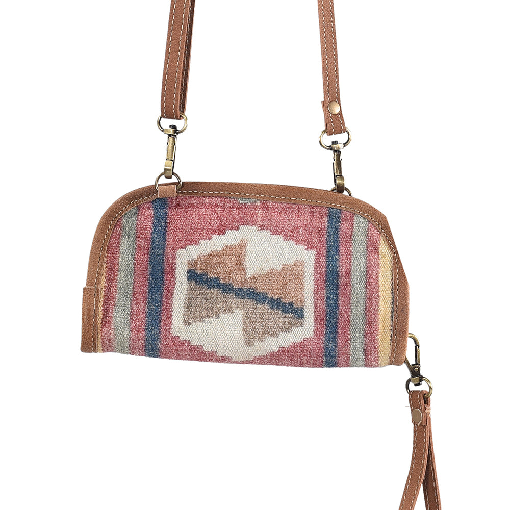 Real Cowhide Leather and Upcycled Canvas Crossbody Bag - LB315