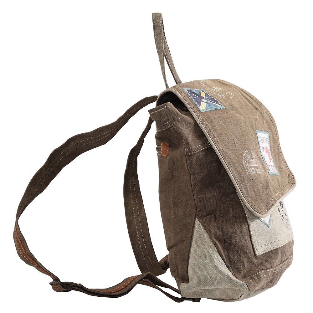 Real Cowhide Leather and Upcycled Canvas Backpack - LB318