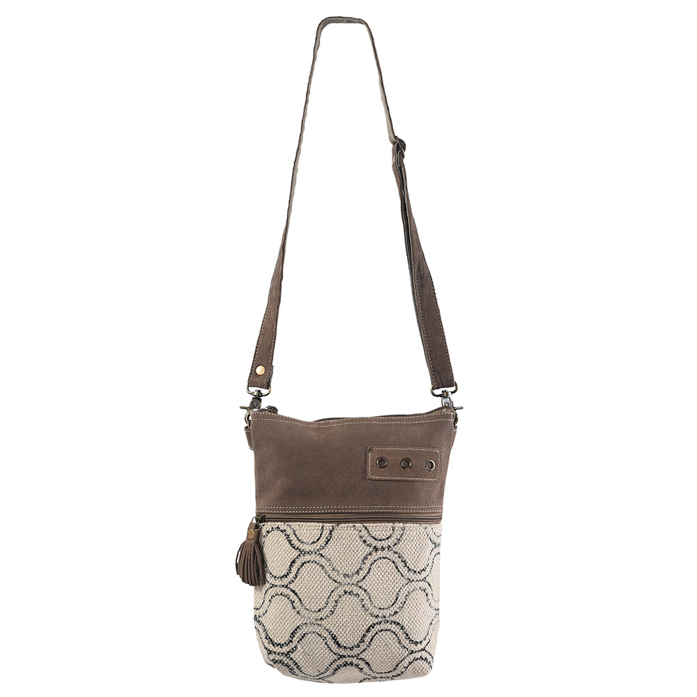 Real Cowhide Leather and Upcycled Canvas Crossbody Bag - LB319