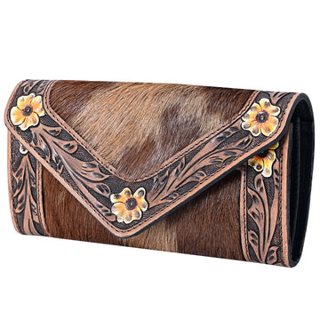 Hand Tooled Saddle Leather and Upcycled Canvas Wallet - LBG102